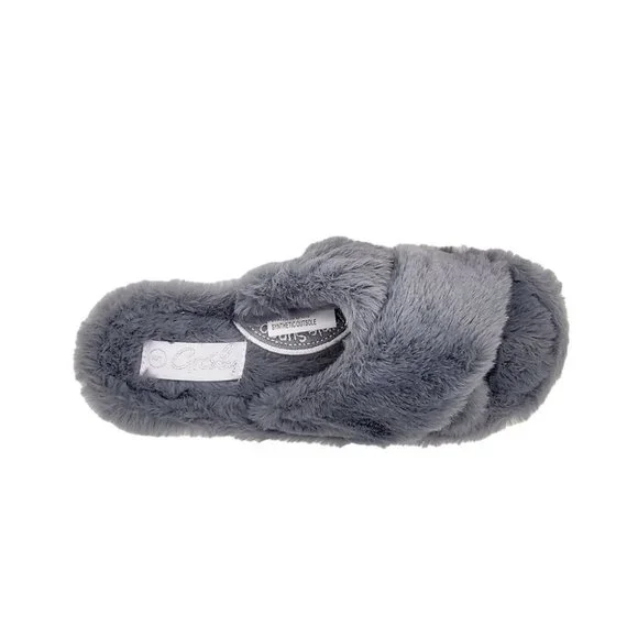 Ladies Shoes Grosby Invisible Crossover Grey Furry Slip on - Picture 4 of 6